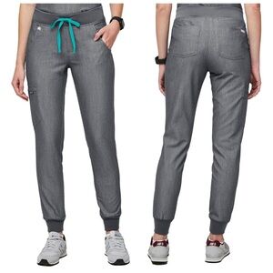 Figs Gray Jogger Track Pants with Teal Drawstring